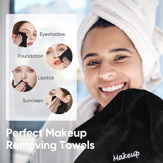 Makeup Remover Cloth, 24 Pack Black Facial Wash Cloths, Soft Coral Fleece