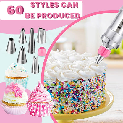 Dessert Decorating Syringe Set, Frosting Piping Kit icing piping kit 54 food-grade stainless steel piping nozzles for Baking, Decorating Cupcake, Deviled Eggs, Black (pink)