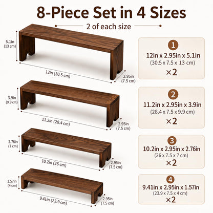 ABenkle 8 Pieces Wooden Tiered Risers Display Stands, Dessert Table Display Food Risers for Vendor Events, Stackable Wood Buffet Risers, Farmhouse Dessert Risers for Desktop Party Catering Cupcake