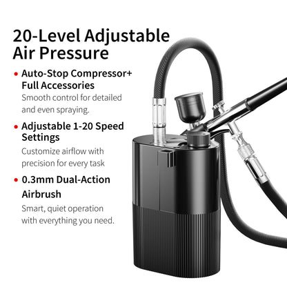 Airbrush Kit with Compressor High Pressure Air Brush Set Non-Clogging Airbrush Gun Cordless Rechargeable Airbrush Kit for Painting,Nail Art,Barber,Makeup,Cake Decor (Black)