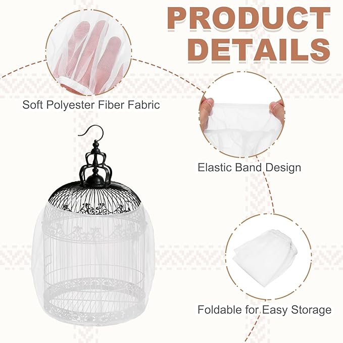 Bird Cage Seed Catcher, Bird Cage Net Cover Seeds Guard, Universal Birdcage Accessories, White, Circumference 59.1"-70.9", Height 21.7" for Parrot Cockatiel Enclosures