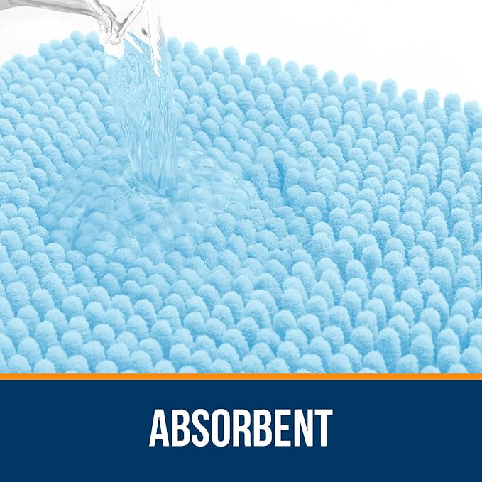 OLANLY Large Bathroom Rugs 59x35, Extra Soft Absorbent Chenille Bath Rugs, Rubber Backing Quick Dry, Machine Washable Bath Mats for Bathroom Floor, Tub and Shower, Home Decor Accessories, Sky Blue