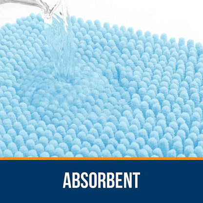 OLANLY Bathroom Rugs 30x18, Extra Soft Absorbent Chenille Bath Rugs, Rubber Backing Quick Dry, Machine Washable Bath Mats for Bathroom Floor, Tub and Shower, Home Decor Accessories, Sky Blue