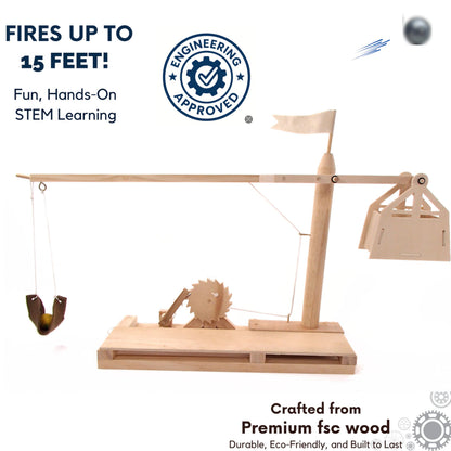 PATHFINDERS Leonardo da Vinci Trebuchet STEM Kit – Build Your Own Medieval Siege Engine – Educational Wooden Model for Teens & Adults, DIY Engineering Project, Science Experiment Gift