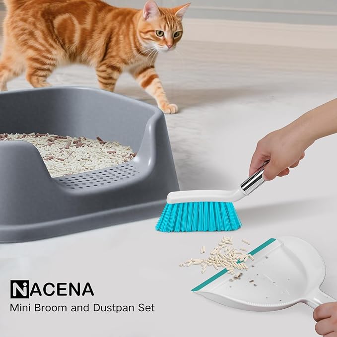 NACENA Mini Broom and Dustpan Set, Small Dust Pan and Brush Set