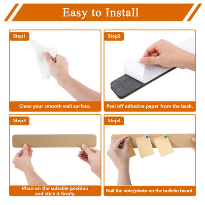 HULAVO 8Pcs Rectangle Felt Cork Board Bar Strips with 35 Pushpins, Self-Adhesive Bulletin Board Strips for Office School Home Wall Decor Stickers Memos Schedules Photos Display -Gradual Purple