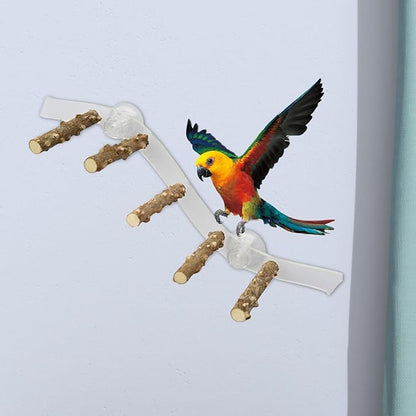 Suction Cup Wood Perch Toy, Wood Bird Perch Cage Accessories, Style C