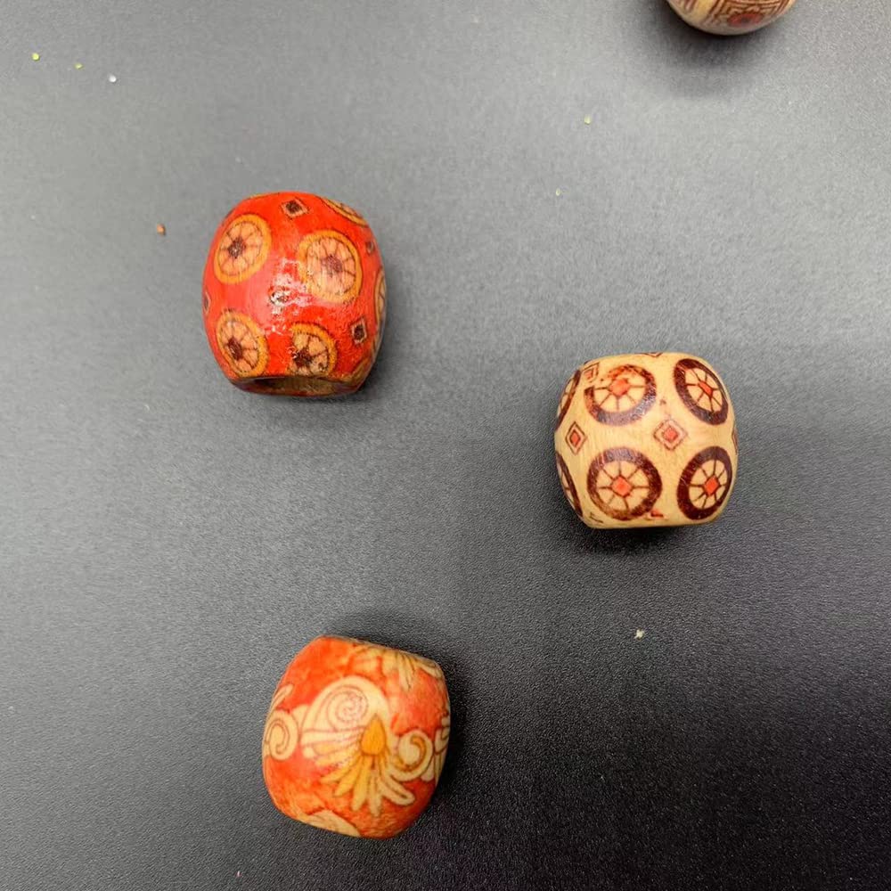 200Pcs Large Hole Barrel Wood European Loose Beads Mixed Painted Drum Wood Spacer Beads 16-17mm Dreadlock Hair Braid Beads for Hair, Jewelry Making, Craft DIY, Macrame Rosary Bracelet Necklace Making