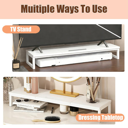 huacz Dual Monitor Stand Riser, 38.7'' Long Wood and Steel Monitor Stand for 2 Monitors, Ergonomic Desktop Organizer with Tablet Stand for Computer,Laptop,TV (White)