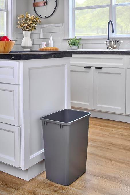 Rev-A-Shelf 2-Pack 35 Quart Polymer Replacement Trash Bin, Recycle Waste Garbage Container for Kitchen Cabinet Pullouts, Gray, RV-35-13-2 - Large Plastic Bins for Home and Office
