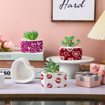 Beeveer 12 Pcs DIY Craft Kits Make Your Own Ceramic Succulent Planters Paintable Heart Shaped Decoration, and Ceramic Succulent Planters Kit for Mother's Day from Daughter Son