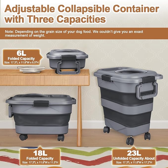 Dog Food Storage Container，10-25 lbs Airtight Collapsible Cat Food Storage