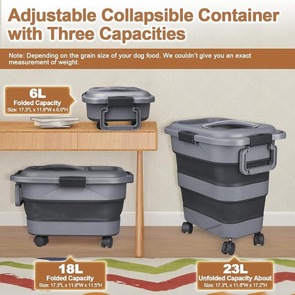 Dog Food Storage Container，10-25 lbs Airtight Collapsible Cat Food Storage
