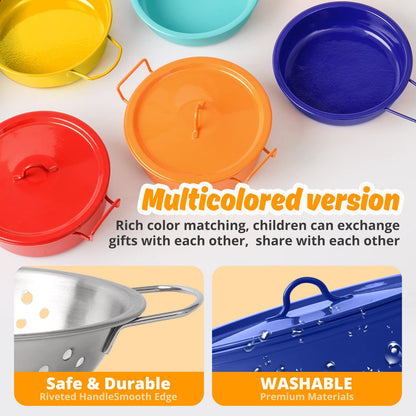 Veitch fairytales Kids Play Kitchen Toy Accessories Set Toddler Cooking Playset for Girls Boys Including Colorful Pots and Pans (Blue)