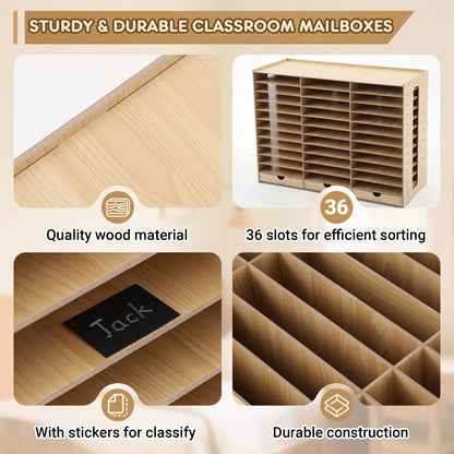 Colingmill Classroom Mailboxes Wooden Teacher Student Mailboxes for Classroom Literature Paper Organizer Compartments with Drawers, Sturdy Ease Setup for Home Office School(36 Slots)