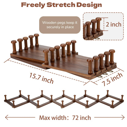 Cozcty Accordion Wall Hanger, Wooden Hat Rack for Wall with 16 Hooks, Expandable Peg Hat Hanger Organizer, Decorative Coat Rack Hanging Baseball Caps, Bags, Scarves (Walnut)