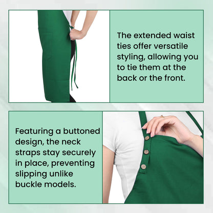 Natural Craft 2 pack Cotton Kitchen Apron, White, 33 Inches Long, 2 Pockets, Adjustable, Machine Washable