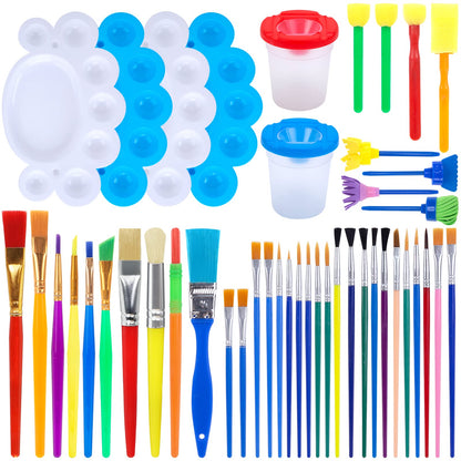 BigOtters Painting Brushes, 45PCS Kids All Purpose Paint Supplies Include Paint Cups with Lids Palette Tray Multi Sizes Brush for Children Gifts School Prizes Art Party