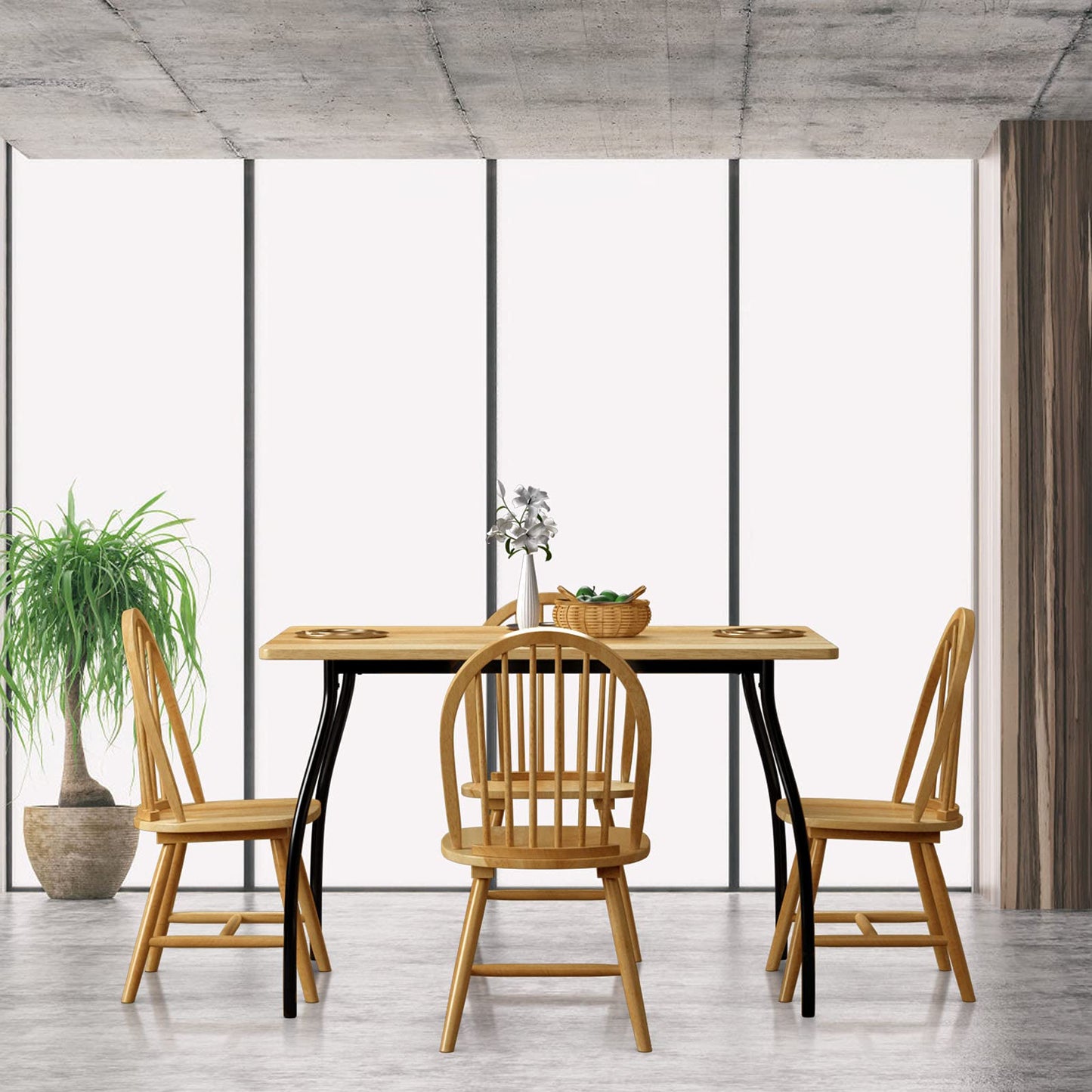 Giantex Wood Dining Chairs Set of 2, Windsor Chairs with Solid Wood Legs, High Spindle Back, H-Shaped Crossbars, Vintage Country Farmhouse Style Wooden Side Chairs