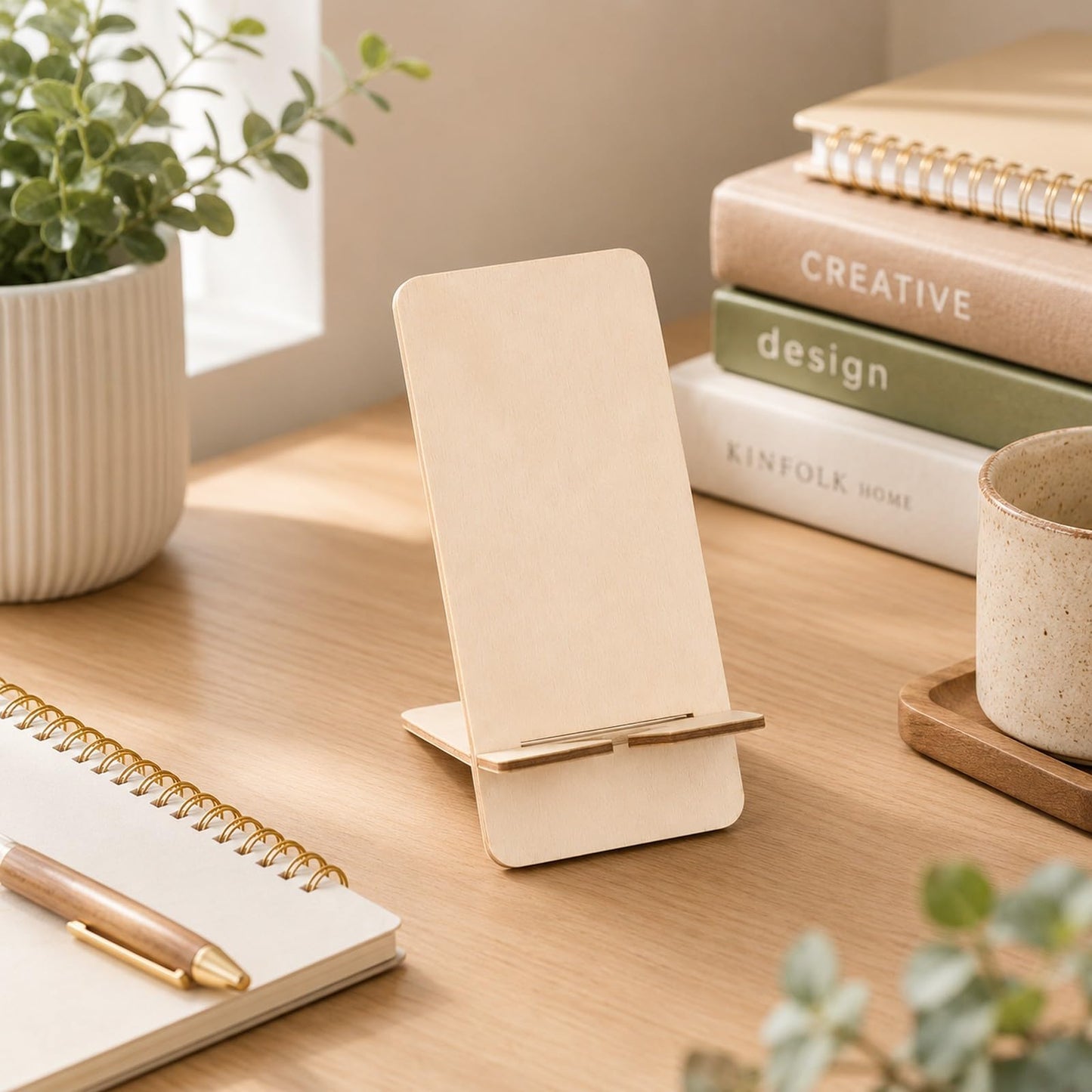 LOGOFUN 10pcs DIY Unfinished Wooden Phone Stand Blank Wood Phone Holder Creative Present for Birthday Friendship Craft