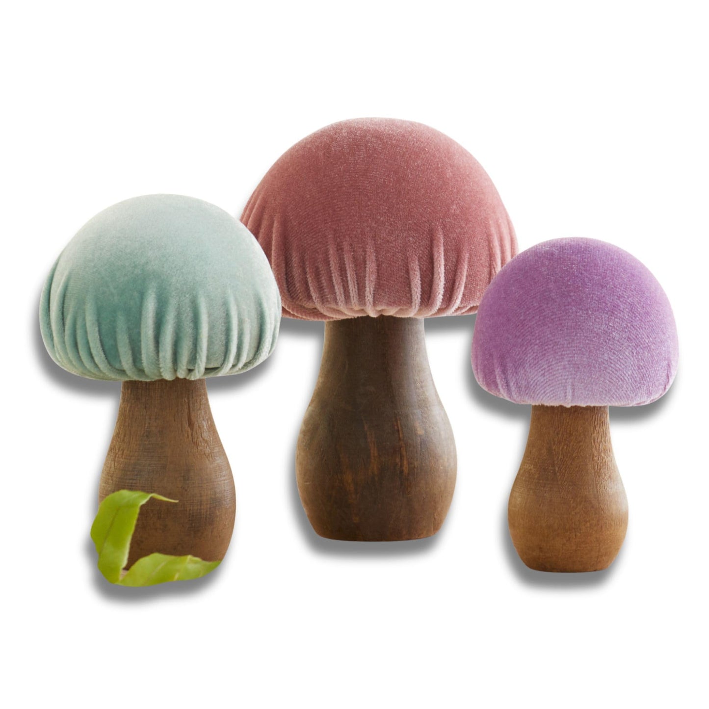 Your Heart's Content Velvet Mushrooms Set of 3, Shelf sitters, Mantel Decor, Everyday tablescape, Gift for Nature Lover (Pastel)