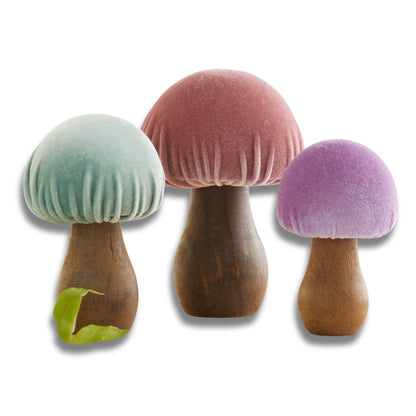 Your Heart's Content Velvet Mushrooms Set of 3, Shelf sitters, Mantel Decor, Everyday tablescape, Gift for Nature Lover (Pastel)