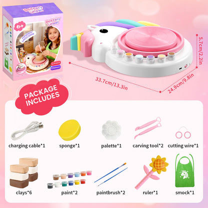 Oeasic Unicorn Pottery Wheel for Kids, Arts and Crafts for Kids Ages 8-12, PotteryCraft Kit with Clay, Art Supplies for Kids Birthday Christmas Gift for 6 7 8 9 10 11 12+