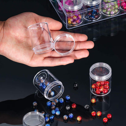 Blulu Clear Bead Organizer Small Bead Storage Containers Set 12 Pieces Plastic Storage Cases Cylindrical Clear Craft Supply Case for Earrings, Rings, Necklace, Threads, Beads(1.9 x 1.5 x 1.5 Inches)