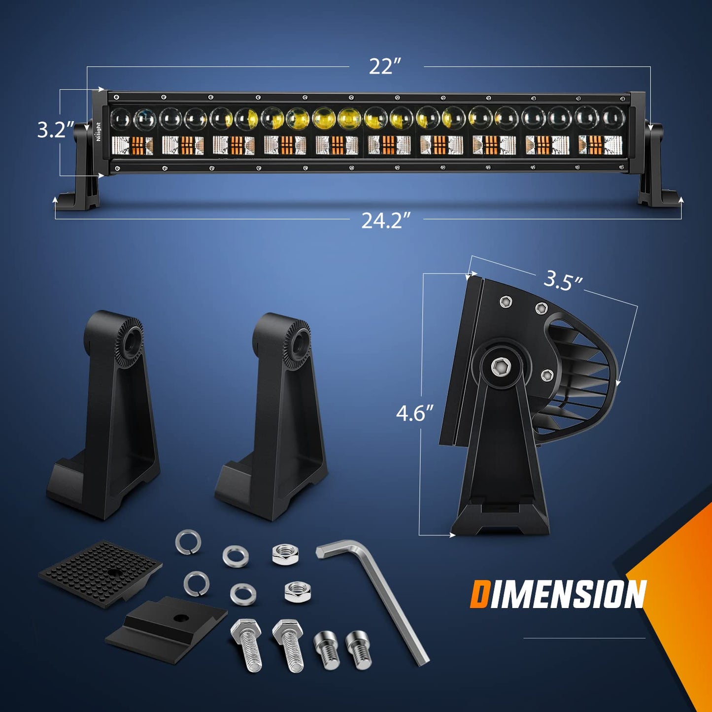 Nilight LED Light Bar 7D 22Inch 150W Spot Flood Combo Beam Amber White Work Offroad Lighting Driving Fog Lights for SUV ATV UTV Pickup Truck Boat