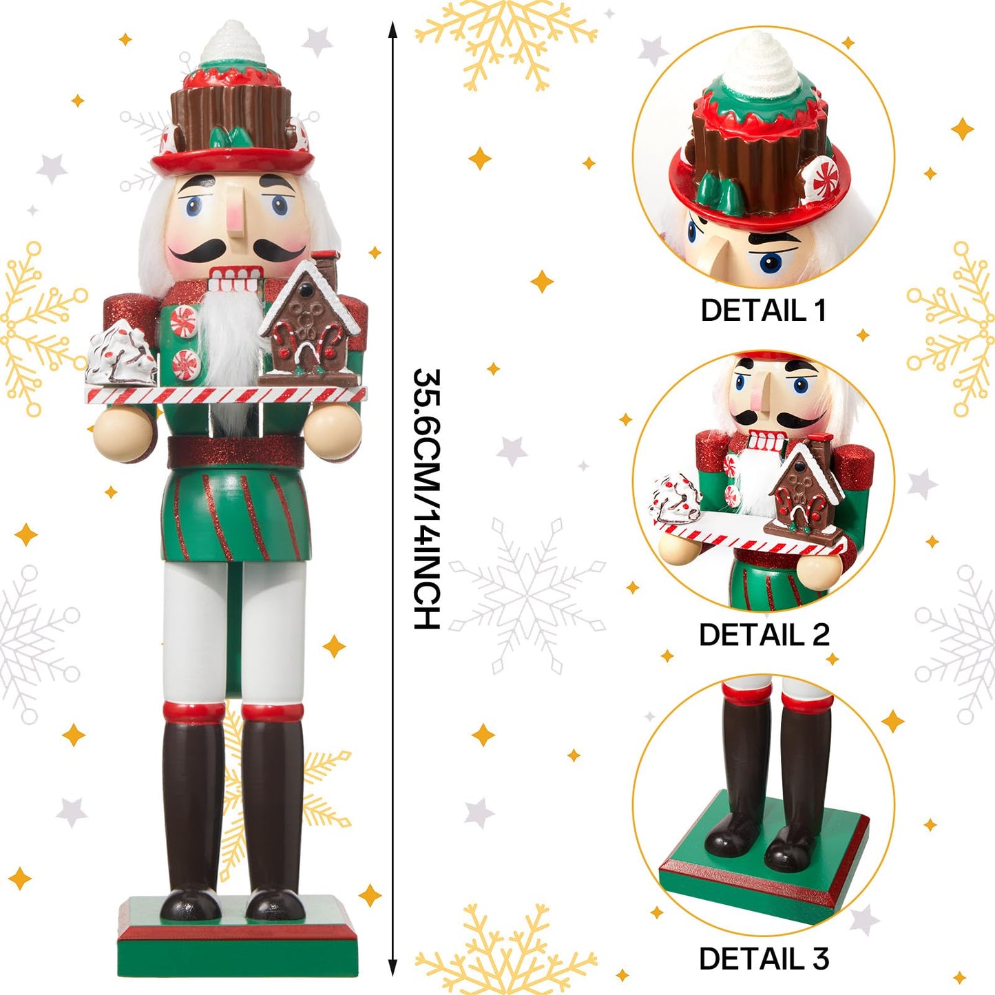 Geetery 3 Pcs Valentine Nutcracker Figures Decor 14 Inch Wood Pink Nutcracker Table Centerpiece Valentine Gift for Holiday Shelves Indoor Tabletop(Gingerbread Style)