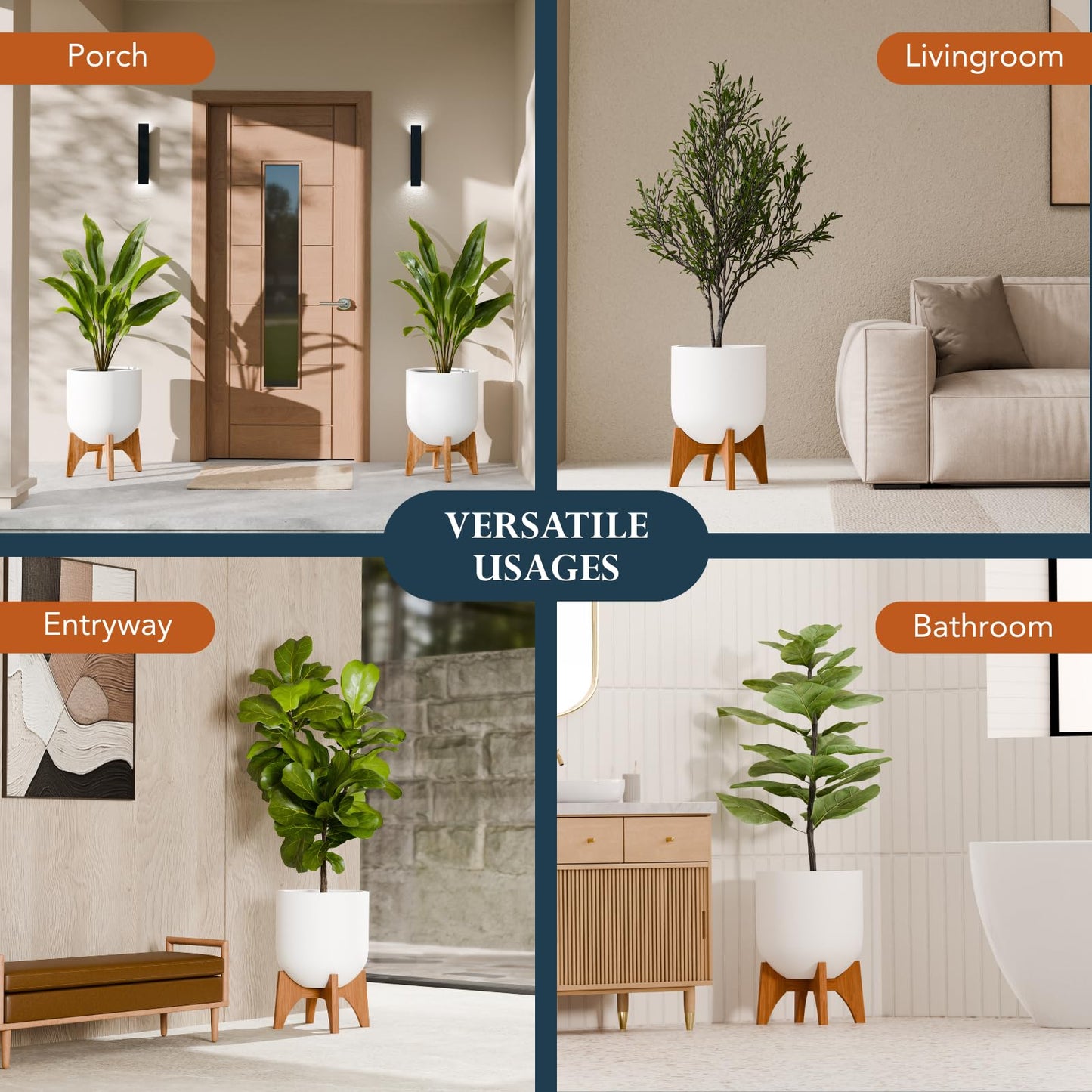 KUTE NEST 8.8" H x 14" W Acacia Solid Wood Plant Stand, Mid Century Plant Holder for Outdoor & Indoor Use, Ideal for Corso & Arco Planter, Walnut Finish for Modern Home (Walnut, Low - Small)