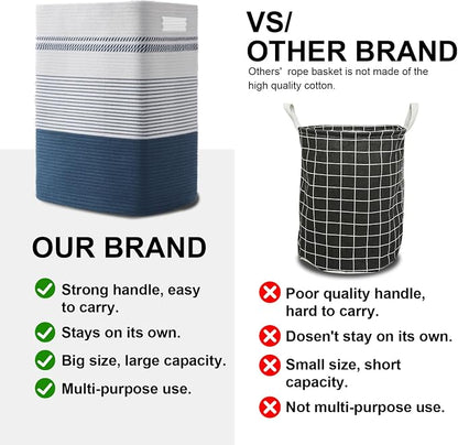80L Large Cotton Rope Laundry Basket for Bedroom & Laundry Room, Tall Clothes Hamper with Sturdy Handles, Neutral Storage Bin Capable of Holding Blankets and Toys