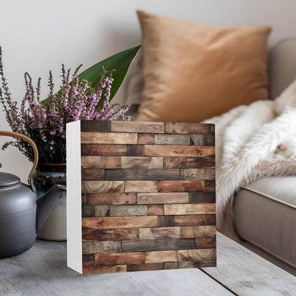 Wood Box Sign Desk Decor Farm Brown Wooden Plank Square Boxes Sign, Retro Country Wood Grain Wooden Block Box Sign Decoration for Home Wall Tabletop Shelf Office Decor,6x6IN