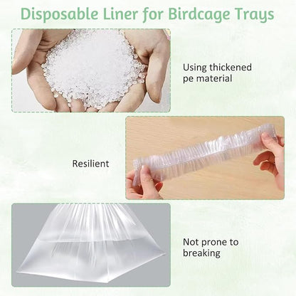 Tfwadmx 50 PCS Disposable Bird Cage Liner Bags 34'' x 22'' Plastic Parakeet Cage Tray Liners Oversized Plastic Tray Covers for Birdcage Parrots Cockatiels