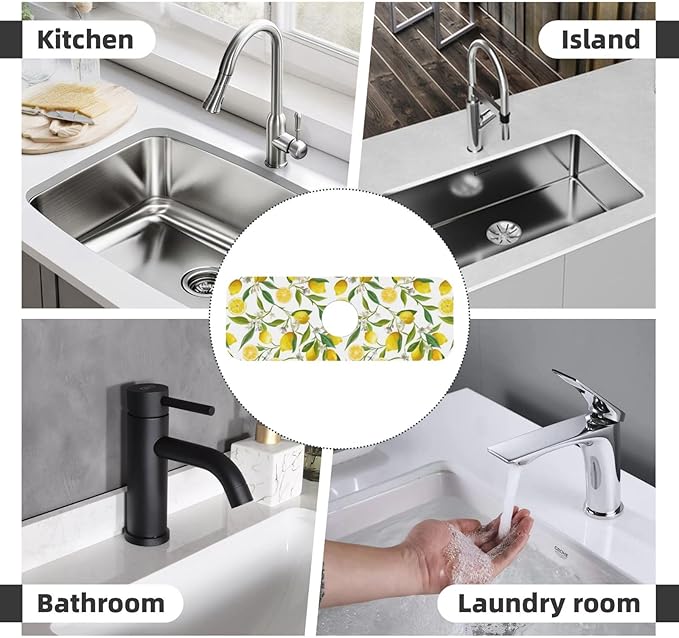 Yellow Lemon Teal Kitchen Sink Splash Guard Faucet Mat 1 Pcs, Absorbent Fast