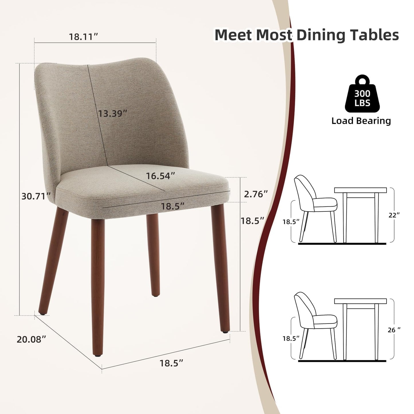 GarveeHome Wooden Dining Chairs Set of 4, Upholstered Mid Century Dining Chairs with Thick Seat Cushion and Curved Back for Dining/Kitchen/Living Room, Camel