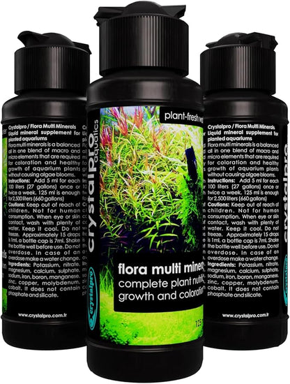 Crystalpro Flora Multi Minerals All in One Aquarium Plant Fertilizer - for Fast Growing Healthy Plants - Plant Food for Root and Leaf Growth- Safe for All Freshwater Livings 4.2 Oz
