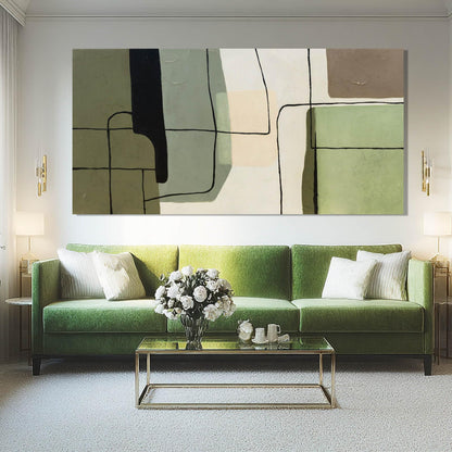 ZENPEE Green Modern Wall Art and White Canvas Art, Large Abstract Wall Art for Office, Dining Room, Bedroom, or Living Room, 29" x 58"