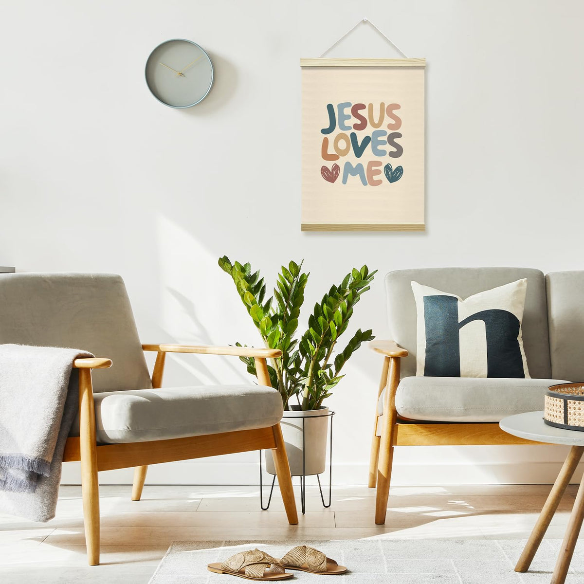 Jesus Loves Me Poster Hanger Frame, Inspirational Bible Verses Posters Canvas Wall Art for Nursery Playroom Home Bedroom Decor, 12x16 Inches -016