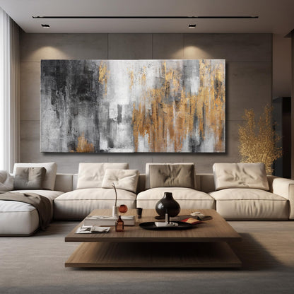 YJYart Abstract Canvas Wall Art with Gold Foil Modern Black Oil Paintings Graffiti Wall Art for Living Room Bedroom Kitchen Office Wall Decorations 30" x 60"
