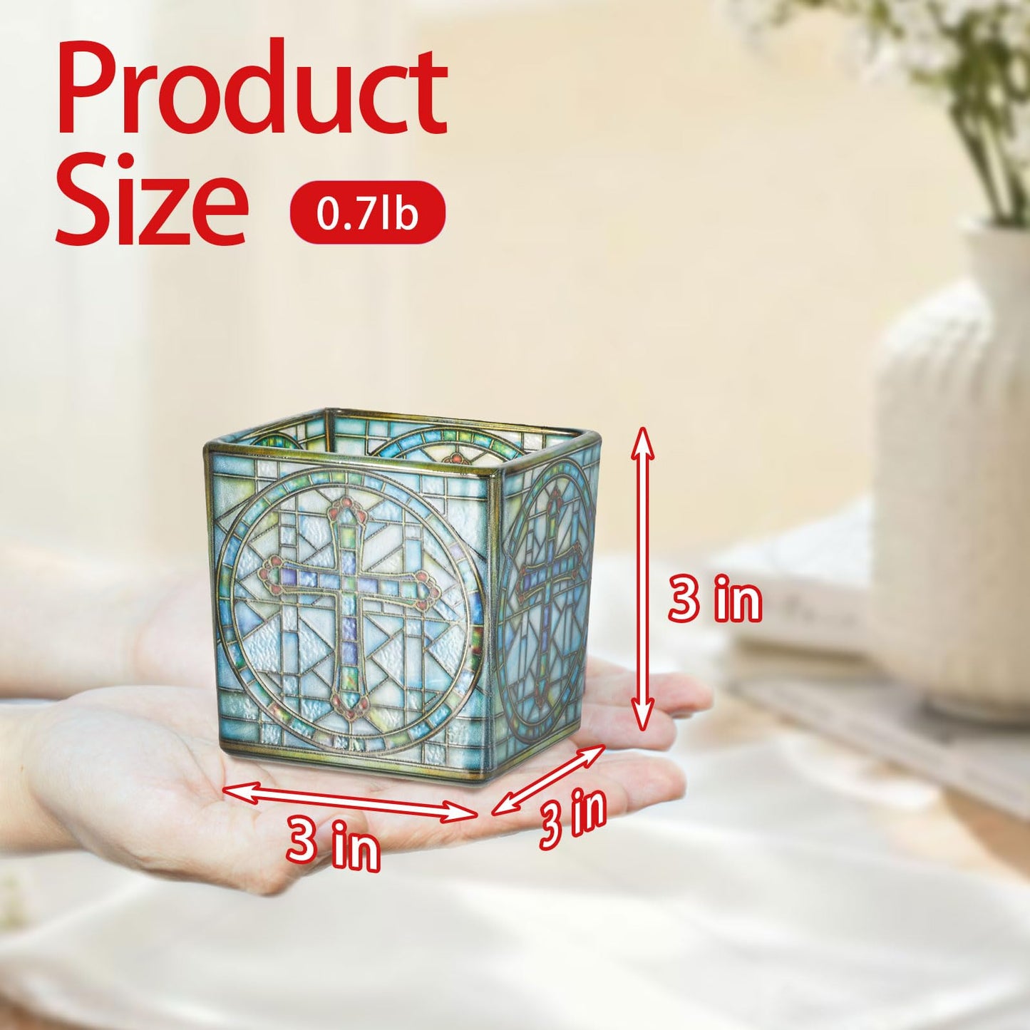 Square Glass Vanity Organizer Religious Cross Altar Ofrenda Qtip Holder Makeup Brush Holder Pen Cup Tealight Candle Holder Table Decor Bronze