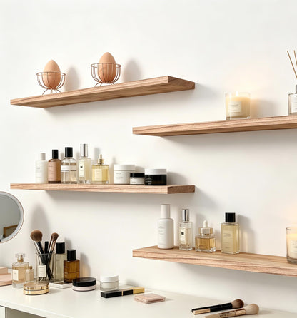 HXSWY 24 Inch Rustic Wood Floating Shelves Farmhouse Wooden Wall Shelves for Bathroom Bedroom Living Room Kitchen Office Set of 4 Light Brown
