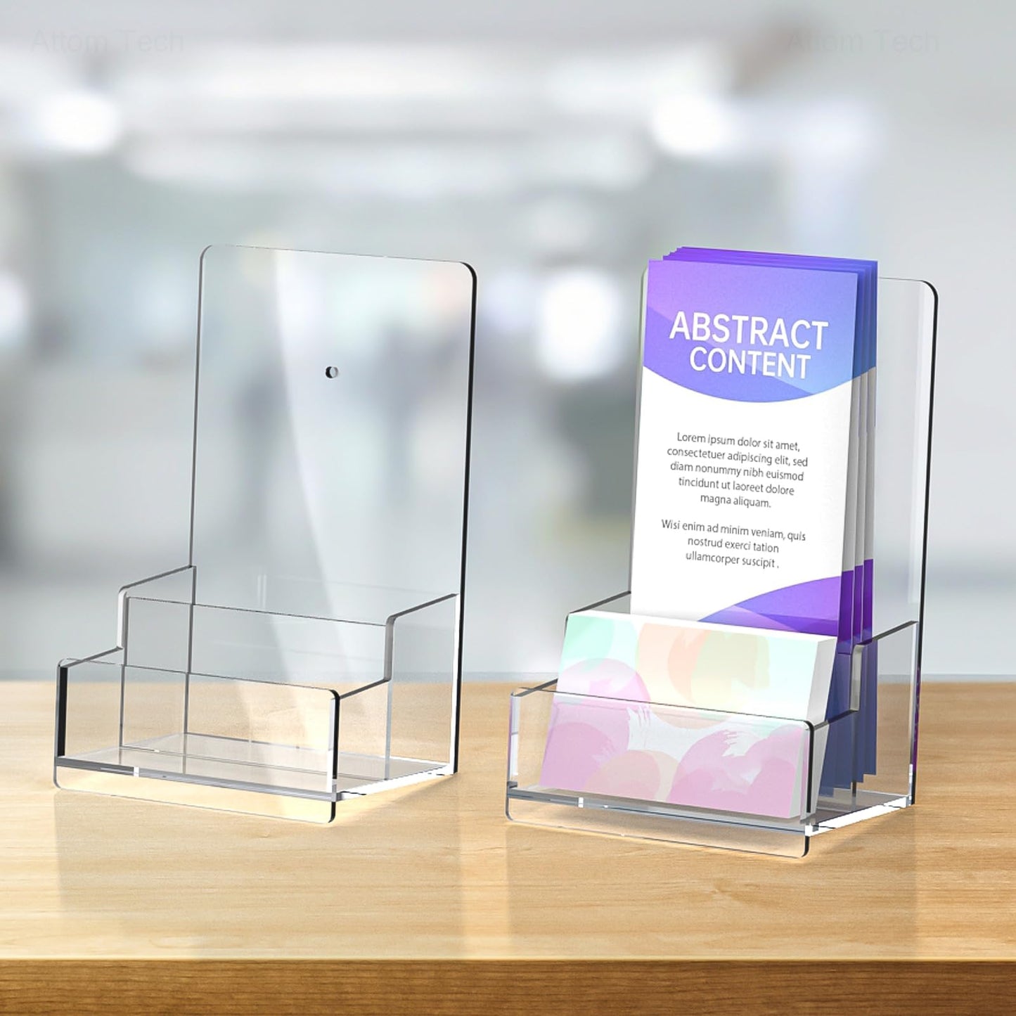 NiOffice Clear Acrylic Brochure Holder, 4.1" Brochure Display Stand with Business Card Holder, Plastic Flyer Holder Pamphlet Stand Wall Mount or Countertop for Booklets, Magazine, Trifold, Menu, 2PK