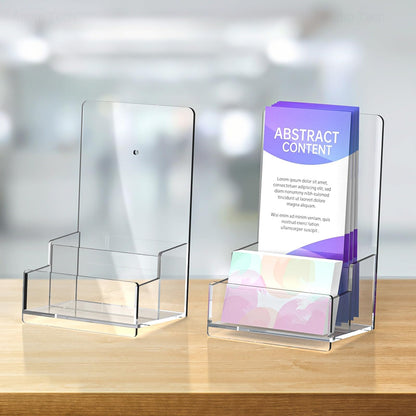NiOffice Clear Acrylic Brochure Holder, 4.1" Brochure Display Stand with Business Card Holder, Plastic Flyer Holder Pamphlet Stand Wall Mount or Countertop for Booklets, Magazine, Trifold, Menu, 2PK