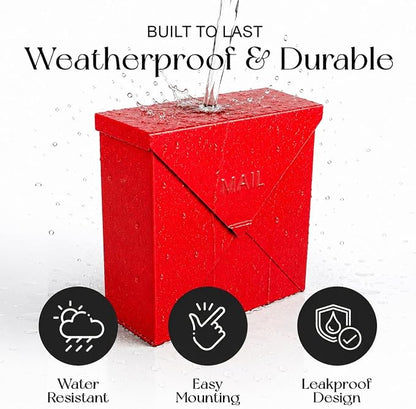 NACH Mailboxes for Outside Wall Mount, 10 x 10 x 4 inch Red Mail Boxes for House Outside, Waterproof Mailboxes for Outside - Chicago Style Mail Box