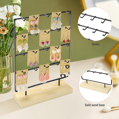 RUINENGDA Earring Display Stands for Selling 4 Tier 20 Hooks Jewelry Display Wooden Base Earring Holder Organizer Display Stand for Earings Necklaces Rings Bracelets Keychains (Black)