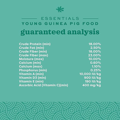 Oxbow Essentials Young Guinea Pig Food, Guinea Pig Pellets Made with Timothy Hay, Stabilized Vitamin C, Small Animal Pet Products, Small Animal Food Made in USA, High Fiber, 10 lb. Bag