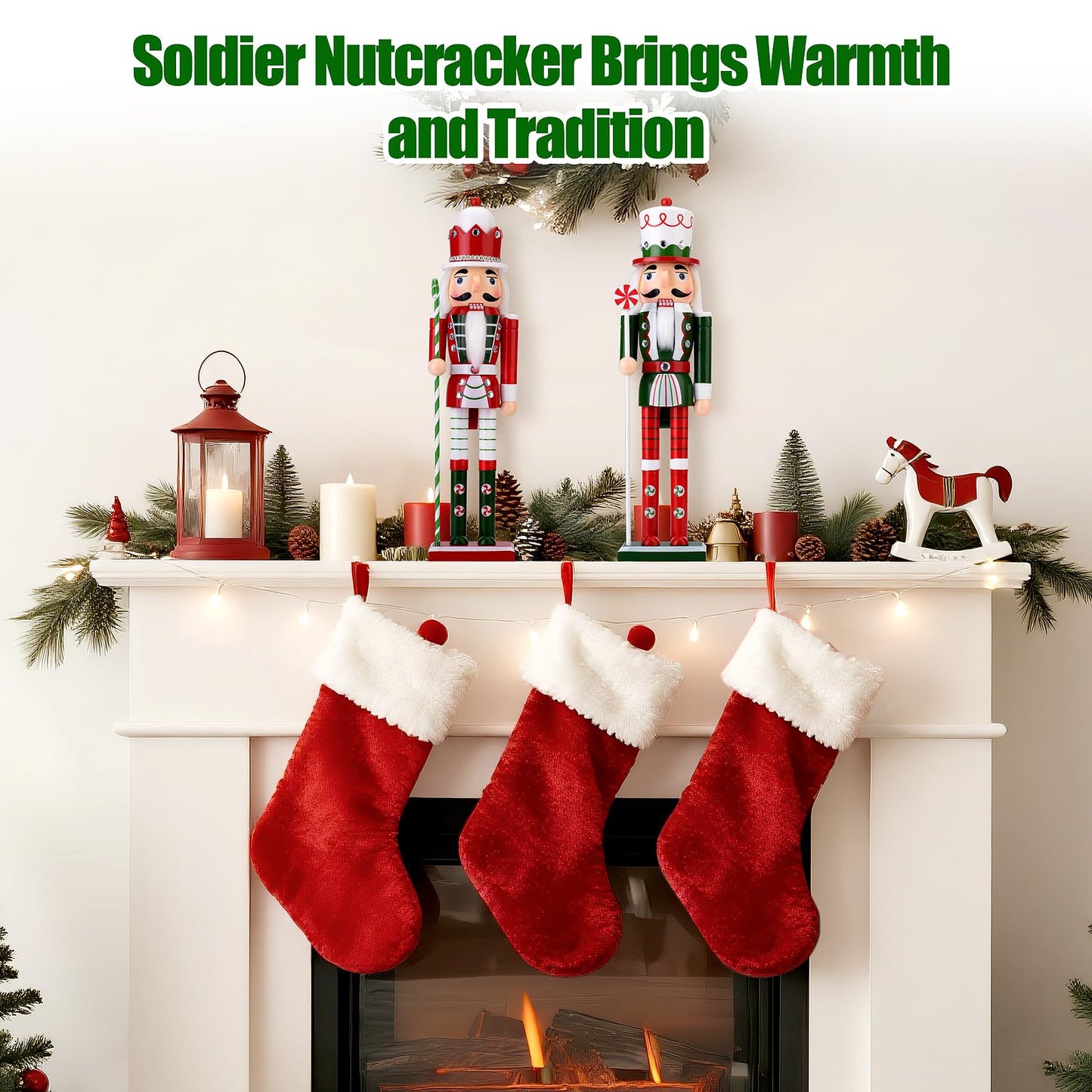 Wooden Christmas Soldier Nutcracker Decorations, 15 Inch Xmas Nutcracker Figure Christmas Decor for Home, Shelf, or Party Display (Green)