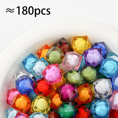 CYEENUT 20mm Acrylic Beads 180pcs Cube Chunk Bubblegum Bead Multicolor Beadable Pen Ball Beads for Pen Bag Jewelry Making Necklace Bracelets (Transparent&Color)