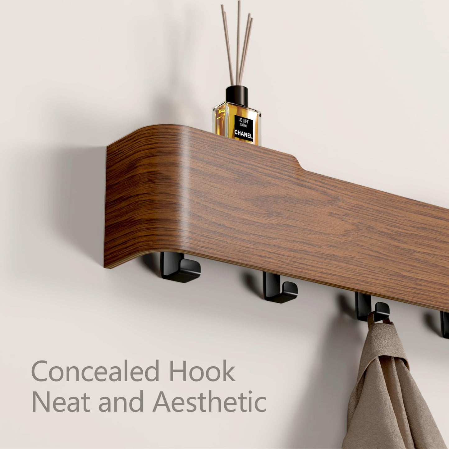 VERASCOT Wall Mounted Coat Rack with Shelf, Wooden Entryway Organizer with Hidden Metal Hooks for Hanging Coats Bags Keys, Modern Floating Shelf for Hallway Bathroom